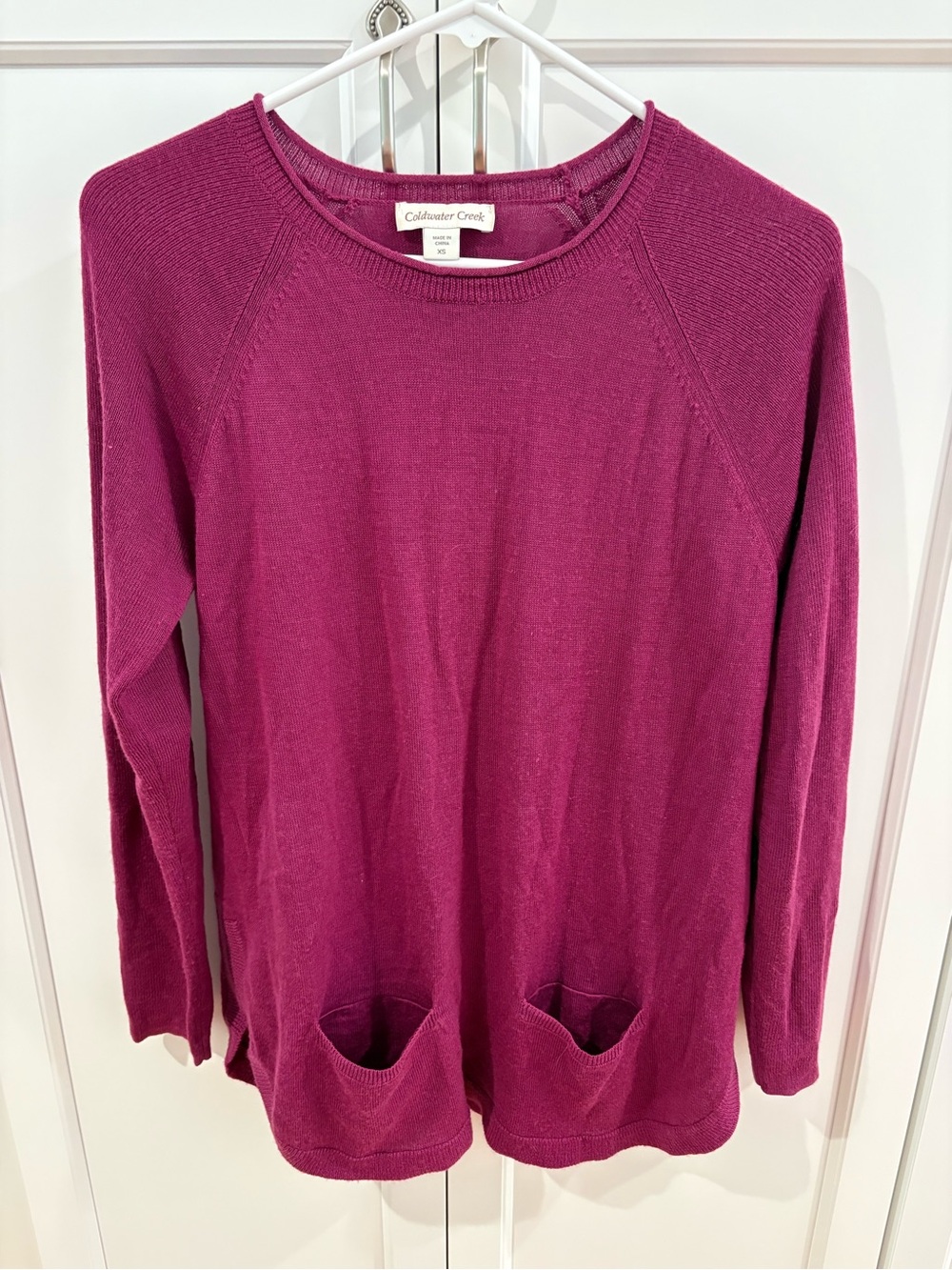 Coldwater Creek Women's Magenta Crewneck Sweater with Pockets